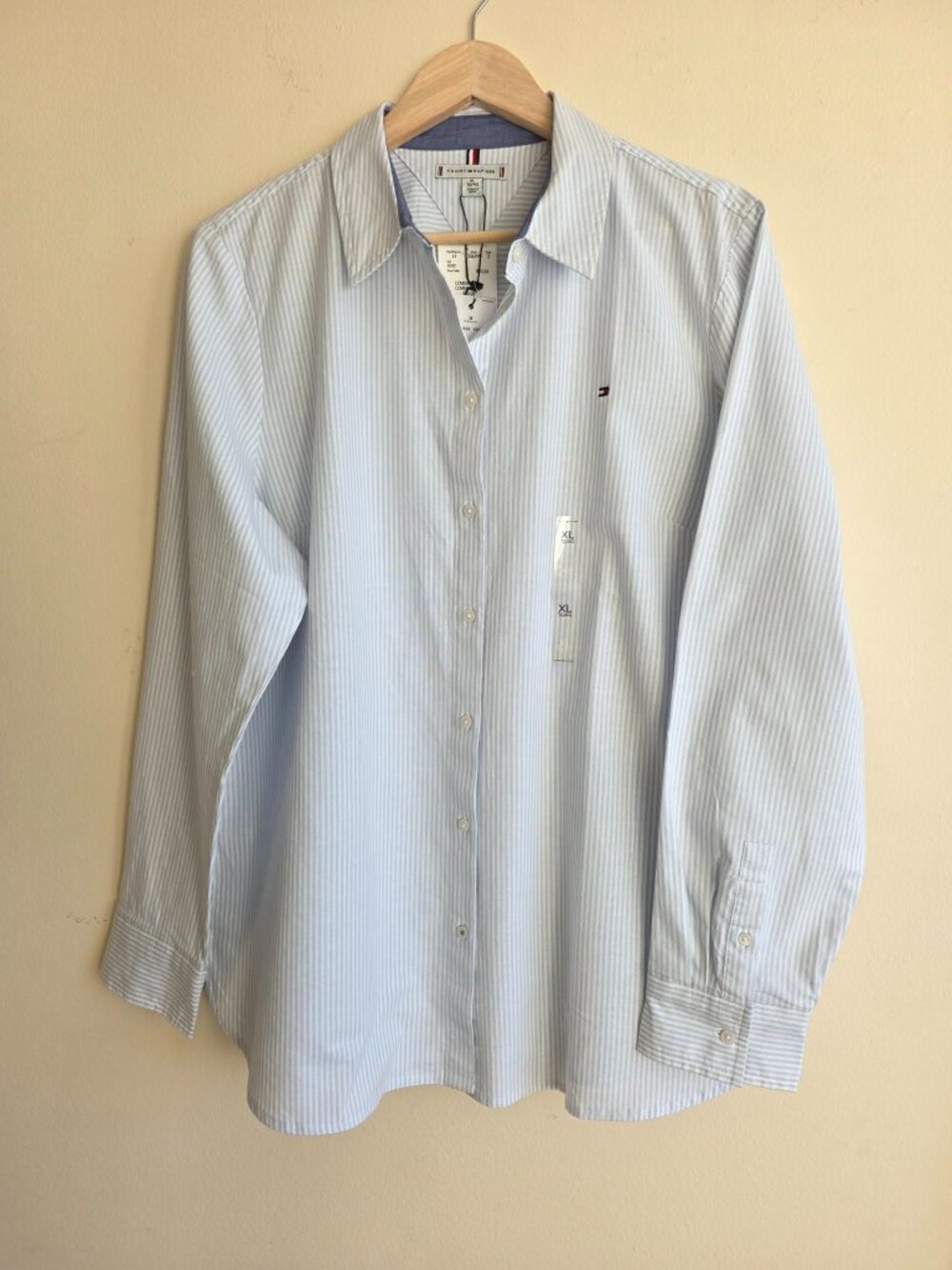 Tommy Hilfiger Striped Button-Up Shirt Women's XL Blue & White Preppy Chic NWT